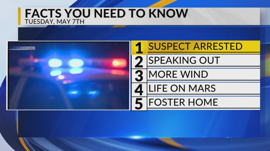 Suspect arrested, Speaking out, More wind, Life on Mars, Foster home [Video]