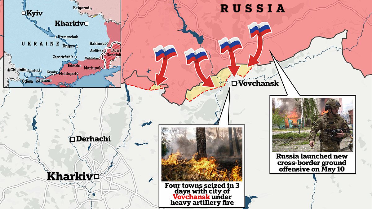 Putin on the march: Russian forces ‘seize four more villages’ and advance towards Kharkiv after ‘simply walking’ through Ukraine’s first line of defence in lightning cross-border attack [Video]