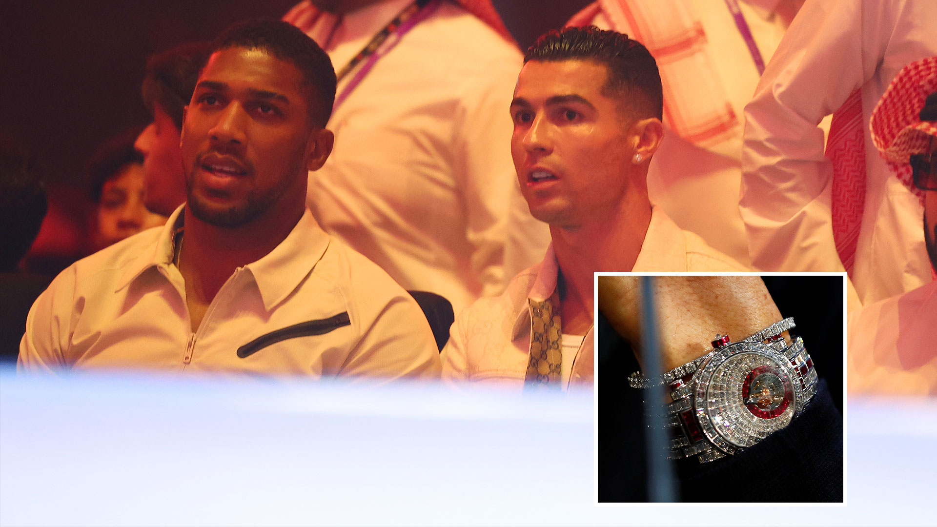Cristiano Ronaldo wears astonishing 1.2m watch and 3,350 Gucci outfit as he sits with Anthony Joshua for Fury vs Usyk [Video]