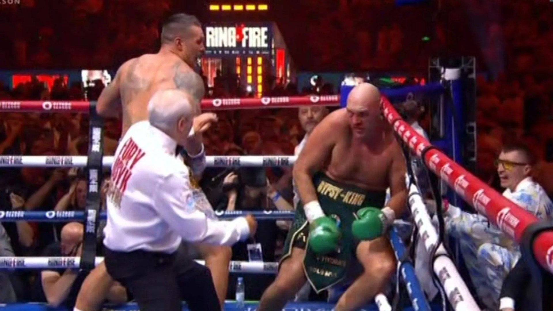 Major controversy as referee incredibly STOPS Tyson Fury getting KO’d by Oleksandr Usyk after brutal barrage [Video]